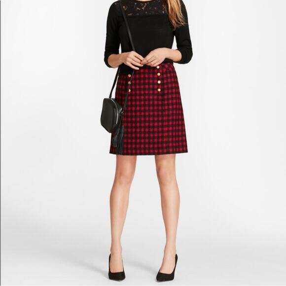 Brooks Brothers Red Fleece Plaid Tartan Tweed Holiday Skirt Size 4 - Picture 1 of 11